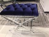 Velvet fabric stool with acrylic X Shape base