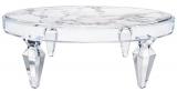 Oval shape acrylic coffee table with marble top