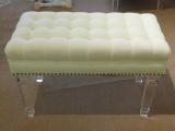 White Velvet fabric bench with acrylic legs