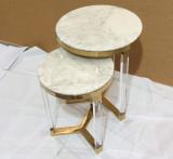 Marble top Acrylic legs Nesting Table in Metal Frame